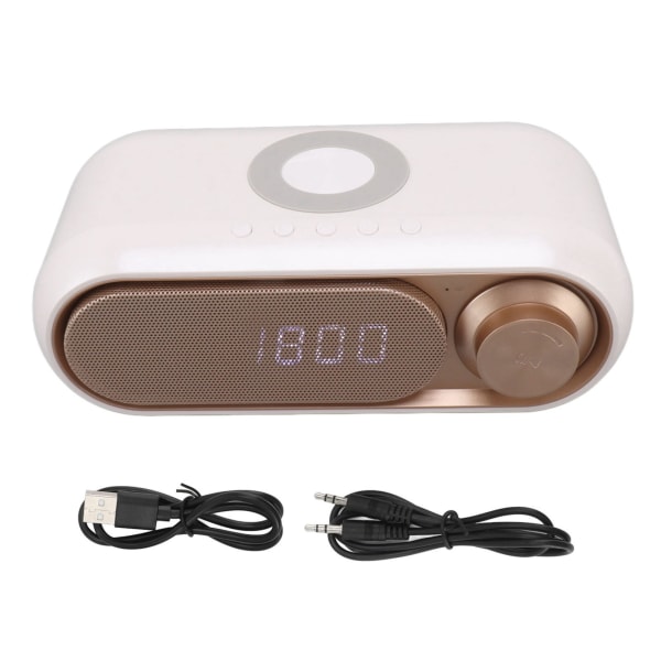 Trådlös laddning Bluetooth-högtalare LED digital väckarklocka FM-radio Bluetooth-högtalare med trådlös laddare vit spray guld 10W