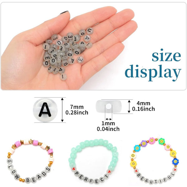 500 stk. bogstavperler, der lyser i mørket, 4x7 mm akrylperler, vokalbogstav E-perler, alfabetperler, runde bogstavperler til armbånd (bogstav E) Glow in The Dark - E