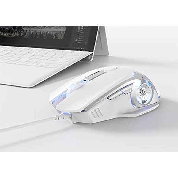 AJ120 Trådbunden Spelmus, Ergonomisk LED-Bakgrundsbelyst USB-Spelmus Dator Bärbar PC, för Windows Mac Linux OS, Vit