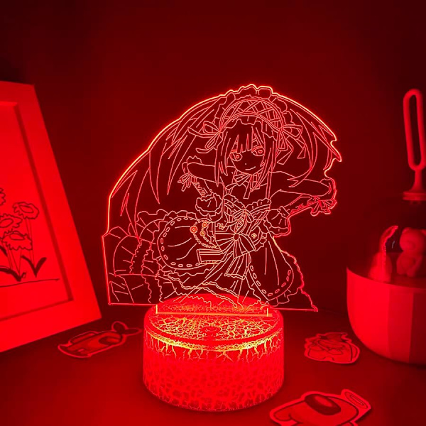 Anime Date A Live Figur Tokisaki Kurumi 3D Hologram Lampe USB Nattelys LED Illusionslampe Fjernkontroll+Berøringsbordlampe Hjemmedekor Kawai-Lava Base