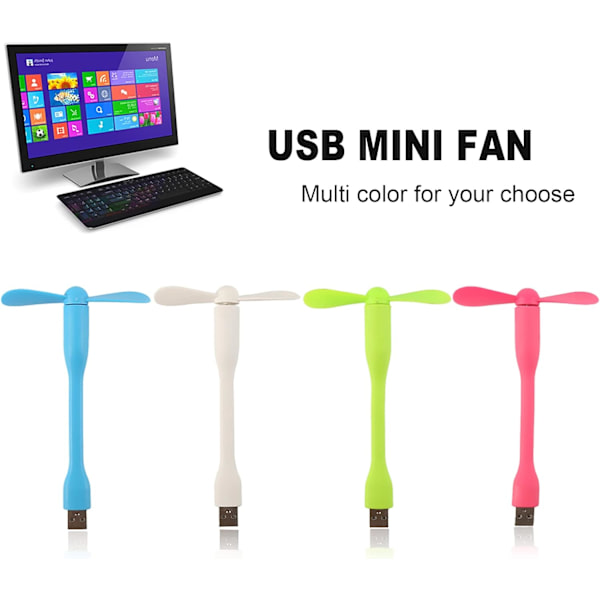 USB Fleksibel Vifte, Mini Bærbar Kjølevifte USB-drevet for Powerbank Bærbar PC AC-lader - 2-pakning (Grønn) Green