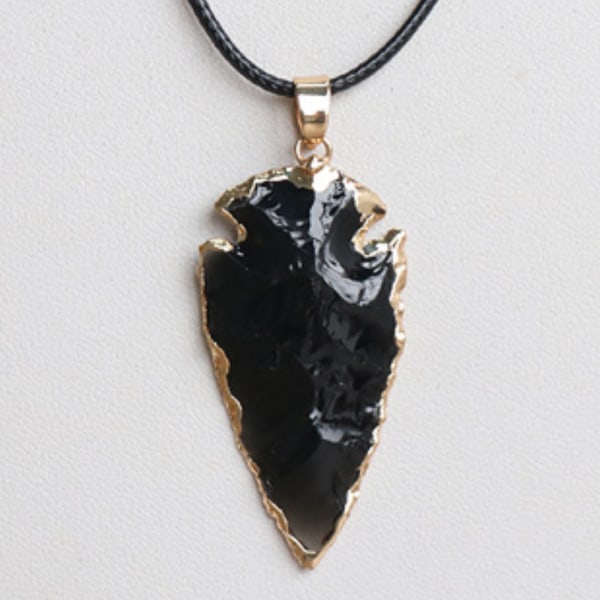 Luonnollinen kristalli jalokivi kallio parantava kristalli nuolen muotoinen riipus kaulakoru (obsidiaani)