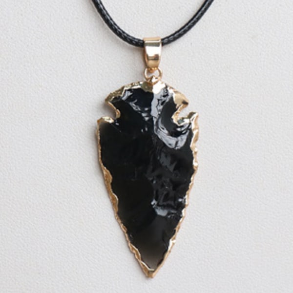 Luonnonkristalli jalokivikivi parantava kristalli nuolen muotoinen riipus kaulakoru (obsidiaani)