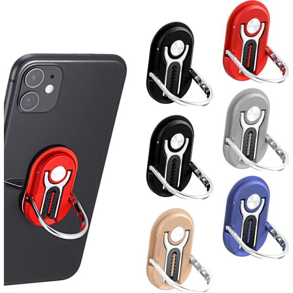6 st 3-i-1 Multifunktionell Mobiltelefon Hållare Stativ 360 Graders Rotation Mobiltelefon Ring Stativ för Bil Hem, 5 Färger Multicolor