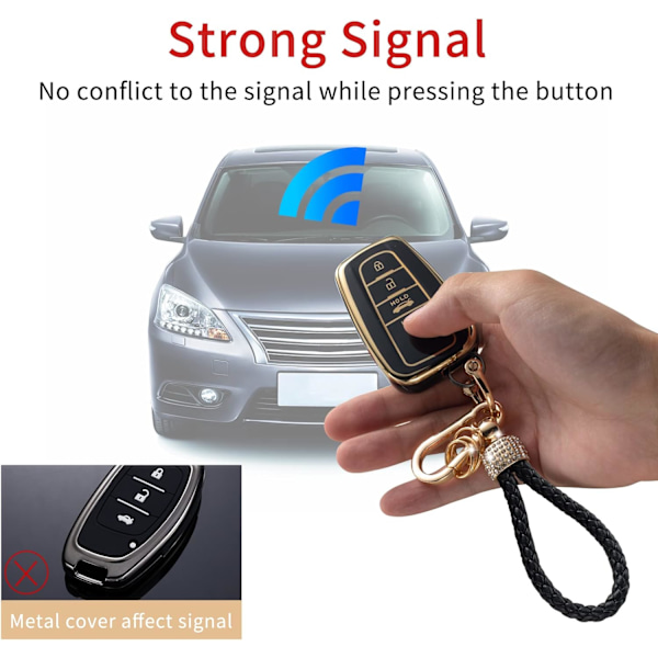 Nyckelringsskydd för Toyota med snodd, bilnyckelskydd för 2018-2022 Camry Highlander RAV4 C-HR Avalon Prius Corolla GT86 Smart Key Holder