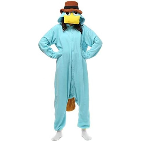 Unisex voksen kostumebold jul rollespil næbdyr et-stykke pyjamas blå, blød og behagelig uden at skade din hud.