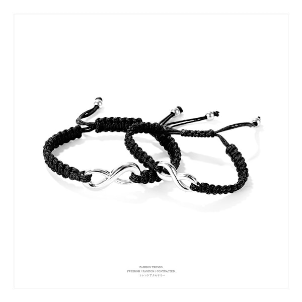 2PCS Rostfritt Stål 8 Oändlighet Par Armband Flätad Läderrep Bangle Armband Justerbar Kedja Passar 7-9 Tum för Älskare Vänskap