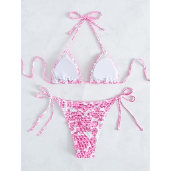 WJSM Dam Halter Tie Side Triangle Bikini Set Hög Skuren 2 Delad Bikini Baddräkt Pink C M