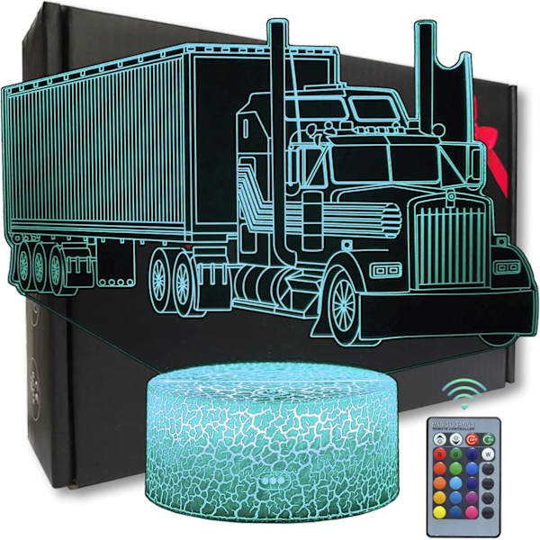 3D Illusion Lastbil Formet Natlys LED Lampe til Lastbilentusiaster Fjernbetjening 16 Farver Bordlampe Julegaver