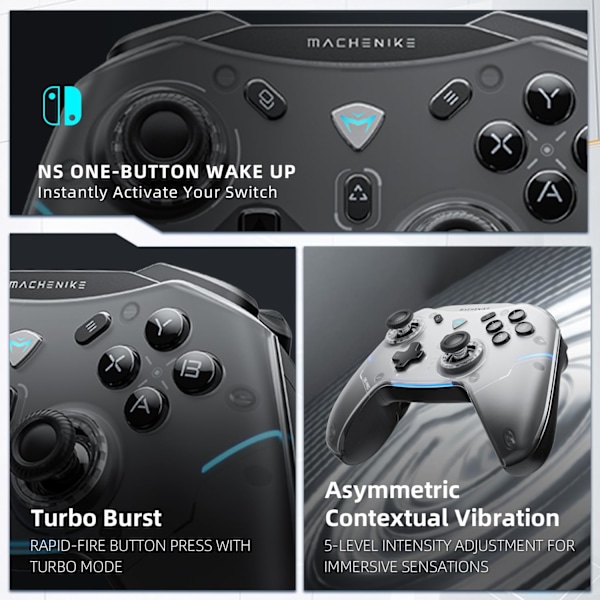 Machenike G5 Pro Trådløs Spillkontroller for Windows PC, Switch, IOS og Android, PC-kontroller Hall-effekt Joystick og Trigger/Gyroskop, RGB-lys Black