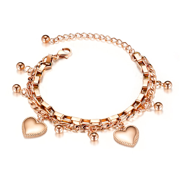 Rosaguldbelagt rustfrit stål hjerte charme kæde led armbånd, dame smykker, gaver til piger og kvinder