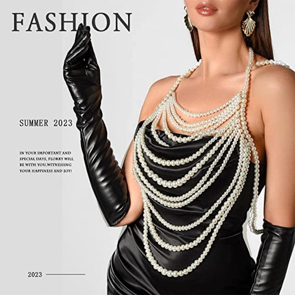 Florry Pärl Body Chain Axelband Pärl Body Smycken för Kvinnor Mode Pärl BH Kedjor för Bröllopsfest