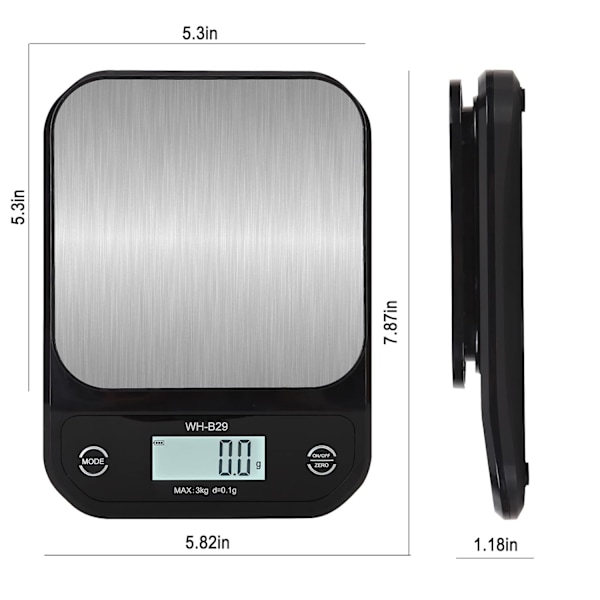 Matvåg - Vågskala för mat i uns och gram, digital köksvåg, 0,05 oz/1 g 15 lb/7 kg vattentät rostfri vägningsplattform för kakor
