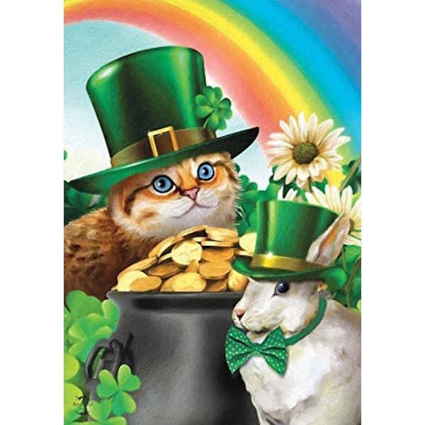 SAYTAY St. Pat's Cats St. Patrick's Day trädgårdsflagga Pot of Gold Bunny 12,5\" x 18\"
