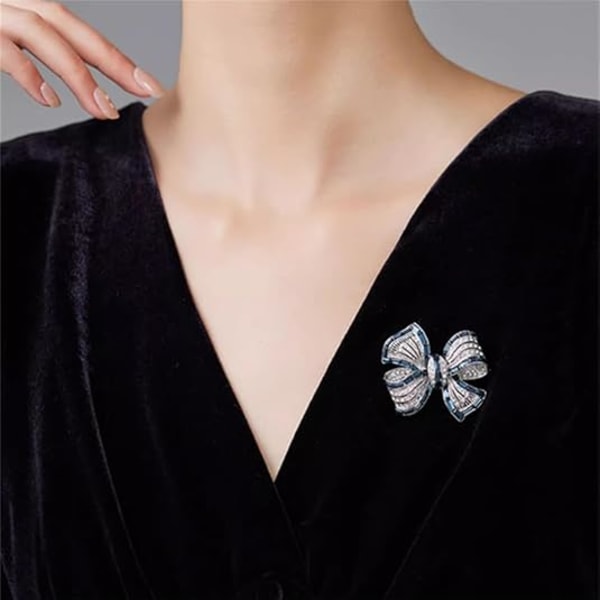 Strass Rosett Krage Brosch Kristall Rosett Brosch Nål Vintage Blå Glittrande Kavajnål Kristall Krage Nål Band Rosett Brosch Badge Tyg