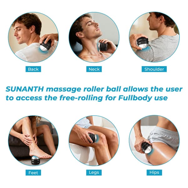 2-pack Muskelmassage Roller Ball, Handhållet Terapiverktyg för Öm Kropp & Ledvärk. Black White