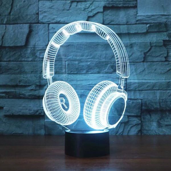 3D DJ-headset Hörlurar Nattlampa LED-lampa Illusion 7 Färgväxlande Touch-brytare Bordsskiva Dekorationslampor Födelsedagspresent USB-kabel Leksak