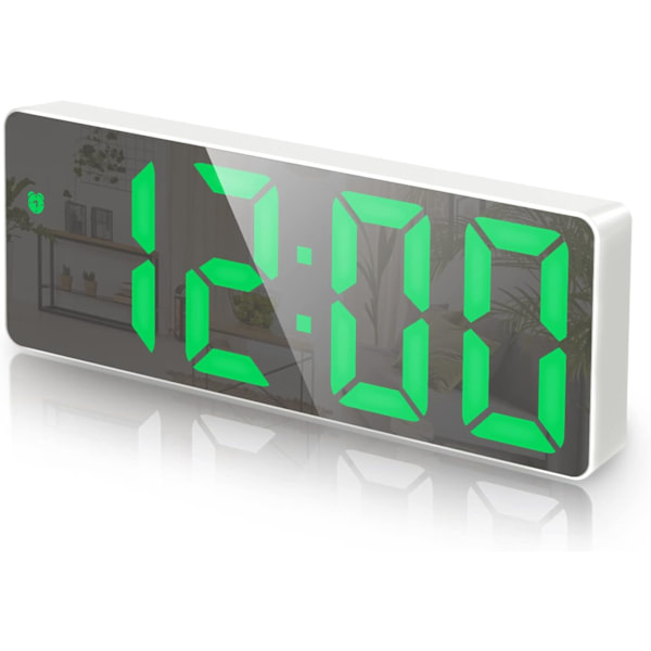 Digital väckarklocka, LED-klocka för sovrum, elektronisk skrivbordsklocka med temperaturvisning, justerbar ljusstyrka, röststyrning, 12/24H, 6,3\" La white+green led