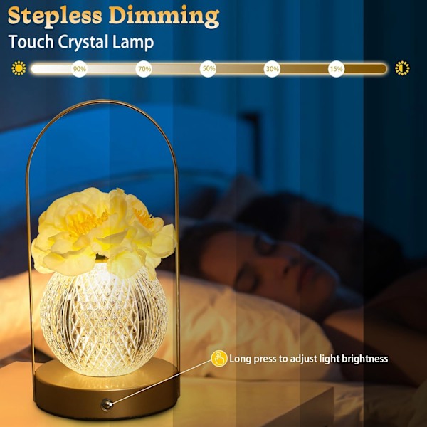 Genopladelig Ledningsfri Bordlampe, Touch Tulip Lampe, Dæmpbar Sød Glas Bordblomst Lampe Lille Lampe Rose Lampe til Soveværelse Stue