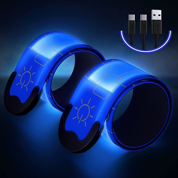 Päivitetyt LED-rannekkeet juoksuun (2 kpl), USB-ladattavat heijastavat rannekkeet, erittäin näkyvä valaistu ranneke juoksijoille (sininen)