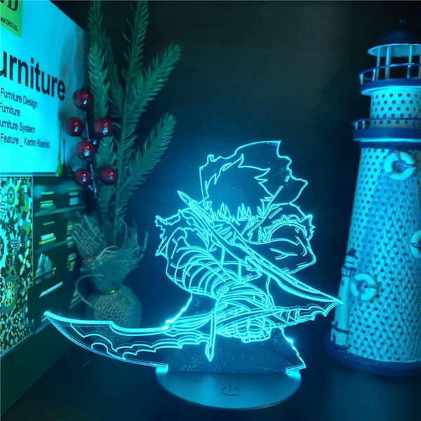 Anime Leveling 3D Illuusiolamppu Sung, Jin-Woo Värikäs Makuuhuoneen Sisustus Pöytä Yöpöytälamppu Manga Lapset Joululahja 3D Yövalo Pojille PXJD