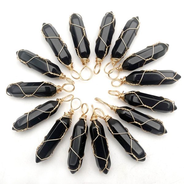 Luckeeper Healing Crystal Wands | Svart Obsidian | 6 Facetterad Reiki Chakra Meditationsterapi 4 PCS