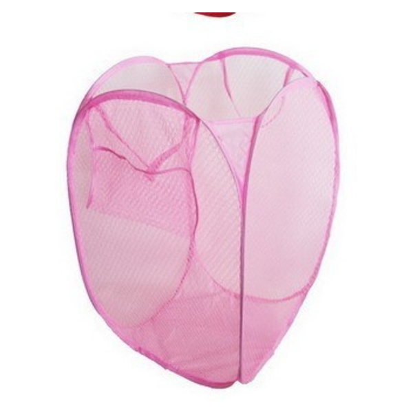 PLASTIFIC Foldable Pop Up Mesh Vaskeri Vasketøy Kurv Bag Bin Hamper Leke Ryddig Oppbevaring Organiser Vaskeri Net Bag Klær Vesker （1 vare Rosa）