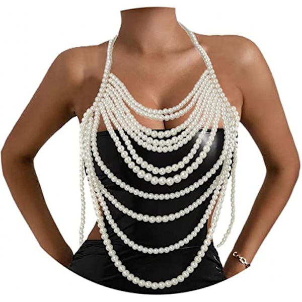 Florry Pearl Body Chain Skulder Halskæde Perle Krop Smykker til Kvinder Mode Perle BH Kæder til Bryllup Fest