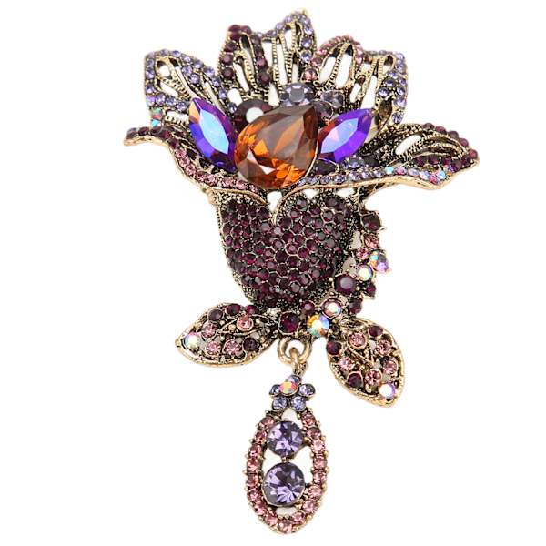 Blomster Brosche Pin Elegant Ekstravagant Legering Rhinestone Kronblad Brosche Pin til Bryllupsfest