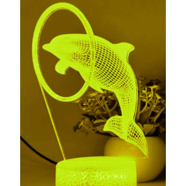 3D Delfin Fisk Nattlampa Bordsskiva Optisk Illusion Lampor 7 Färgväxlande Ljus LED Bordlampa Jul Hem Kärlek Födelsedag Barn Leksak Present