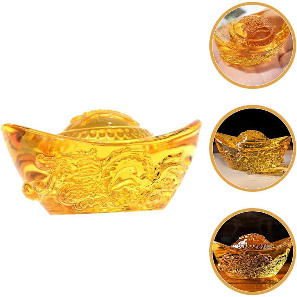 Krystal Lykke Ingot Krystalfigurer Feng Shui Krystal Yuan Bao Krystaludskæring Ingot Guldton Ingot Dragon Yuan Bao Dekoration Ornament Krystal
