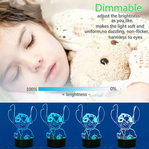 Rolig tecknad söt Lilo och Stitch Glad Elvis Teddy Dog Stitch Figurer 7 Färgbyte USB Touch och Fjärrkontroll Nattlampa Pojkars Sovrums Dekoration