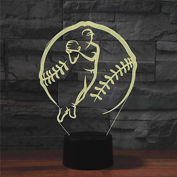 3D Baseball Fjernkontroll 16 Farger Nattelysbilder Illusions Akryl LED Bord Nattbord Lampe Barn Soverom Skrivebord Dekor Bursdagsgaver Leke for Barn
