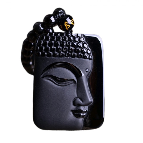 Luonnonmusta obsidiaanikristalli buddha-kaulakoru Amulettiriipus säädettävällä helmiketjulla naisille