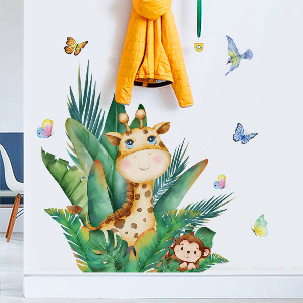 Sarjakuva vihreä kasvi Eläin seinätarrat, irrotettava vinyylitaustakuva tarra, DIY taide seinämaalaukset lapsille makuuhuone lastentarha kodin sisustus