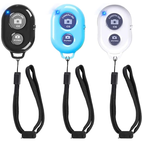 Trådløs fjernbetjening til mobiltelefoner og tablets (3-pak), AOQIYUE Bluetooth-fjernbetjening til iPhone/Android-kamerakontrol Black-blue-white
