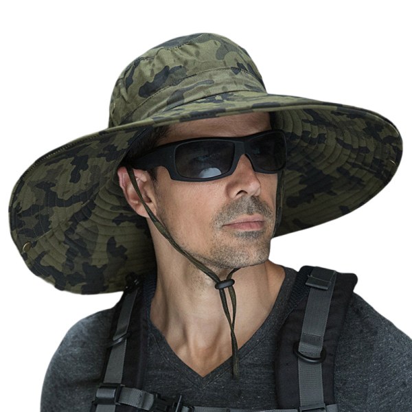 Miesten leveälierinen aurinkohattu UPF50+ vedenpitävä hengittävä ämpärihattu kalastukseen, retkeilyyn, retkeilyyn (Camouflage Army Green)