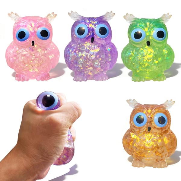 4 STK. Glitter Ugle Squishy Stressbolde, Bløde Klemme Sensoriske Fidget Legetøj, Søde Dyre Squishies til Angst- og Stresslindring, Ideel P