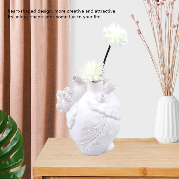 Kreative anatomiske hjertevaser i harpiks, skulptur i hjerteform, kunstneriske blomstervaser, skrivebordsdekorasjon for stue White