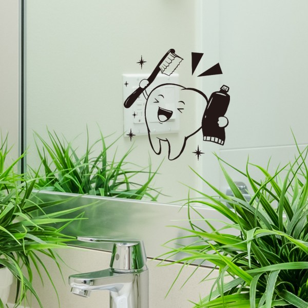 Väggklistermärke med tandborste, söt set Väggklistermärke Gör-det-själv-konst väggdekor för badrumsdekorationer
