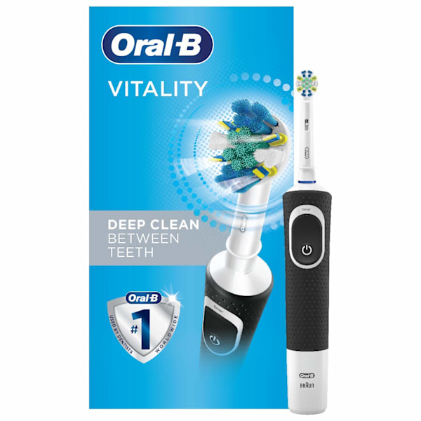 Vitality FlossAction Elektrisk Tandborste med Ersättningsborsthuvud, Svart