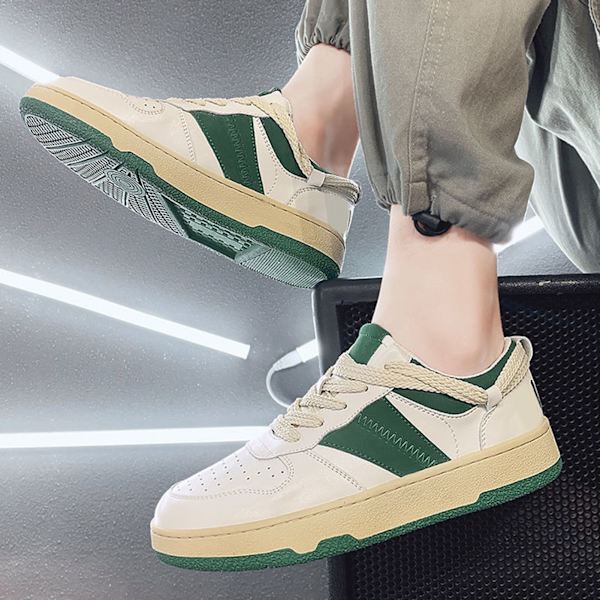 Herr Sneakers Enkla Snygga Konstgjorda PU Gummi Mjuka Andningsbara Herr Casual Skor för Daglig Utomhus Beige Grön 41 Man Green 41 Male