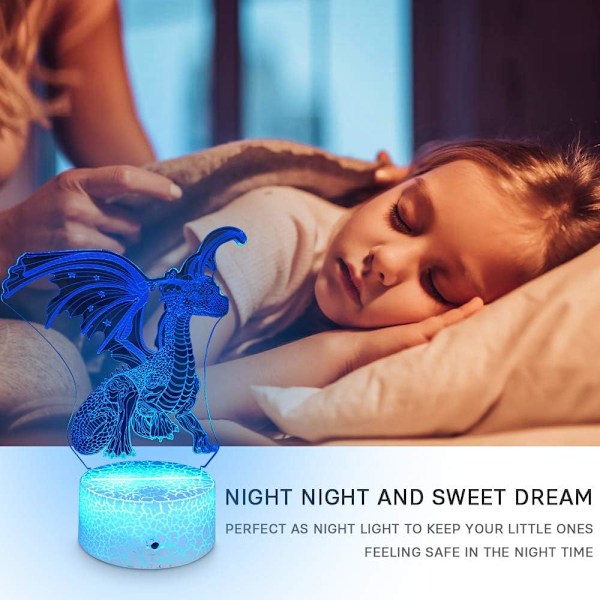 Dragon 3D Optisk Illusion Barnlampa 3D Nattlampa Sänglampa 16 Färger med Fjärrkontroll Dragon Leksaker som en Perfekt Födelsedagspresent för Pojkar och Flickor