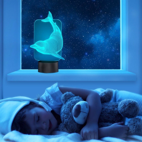 Optisk Illusion 3D Delfin Natlampe 16 Farver Skiftende USB Strøm Fjernbetjening Berøringskontakt Dekorationslampe LED Bordlampe Skrivebordslampe Fødselsdag Børnegave