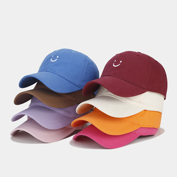 Smilende ansigt baseball kasket til kvinder mænd justerbar lav profil ustruktureret bomuld far hat Light purple