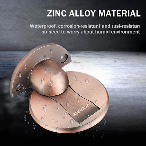 Gulvmontert magnetdørstopper - Usynlig magnetisk dørstopper, magneter dørstopper veggstøtte hold åpen dørstopper, med 3M lim uten boring, for H Retro red copper
