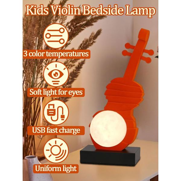 Fiolin nattlys for barn LED musikkelsker lampe 3 fargemodus Kawaii nattbordslamper dekor USB oppladbar soveromslys stue hjem dekorasjon