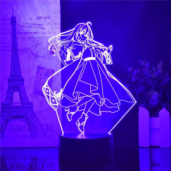 3D Vandrande Häxa Illusionslampor Anime Light Novel Resan av Elaina Lampor Fjärrkontroll/Touch LED Nattlampor Sovrumsbordlampor (Svart Bas)