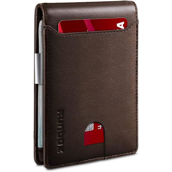 Slanke tegnebøger til mænd - Læder pengeklips til mænd - RFID-blokerende frontlomme Bifold-pung - Minimalistisk kreditkortholder med gaveæske Chocolate