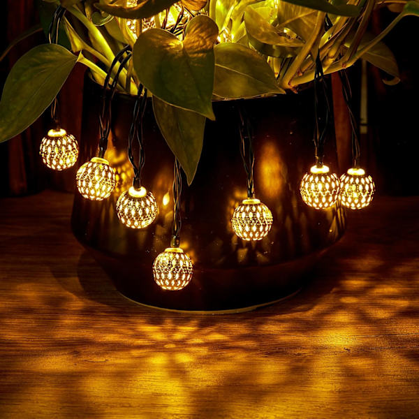 Solcelledrevne Marokkanske Lyskæder Udendørs Vandtætte 39,5Ft 100 LED, 8 Lystilstande Globe Fe-Lyskæder, Solcelledrevne Lyskæder til Havegård Gaz Moroccan